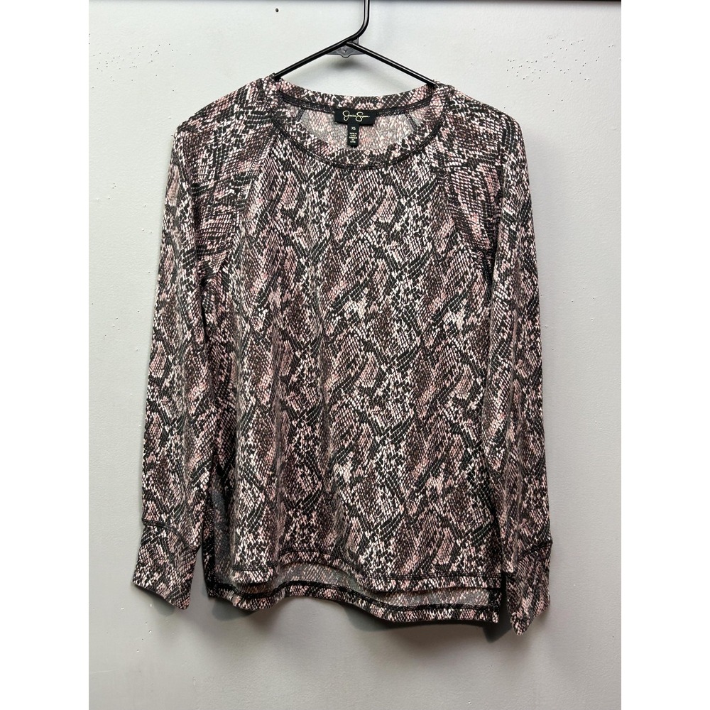 Jessica Simpson‎ Sweater Womens XS Pink Black Snake Print Pullover Knit Top